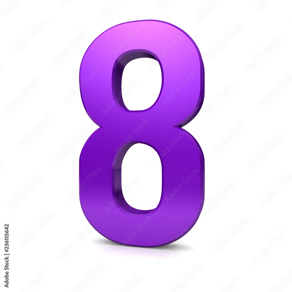 number 8 eight purple 3d render graphic numeral isolated digit on white background number 8 eight purple 3d render graphic numeral isolated digit on white background
