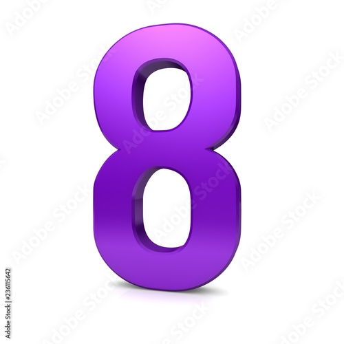 number 8 eight purple 3d render graphic numeral isolated digit on white background