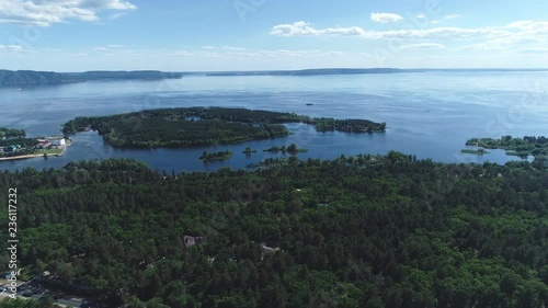 Wallpaper Mural Aerial view of great river in summer during a flight. Boats moves on the river. Torontodigital.ca