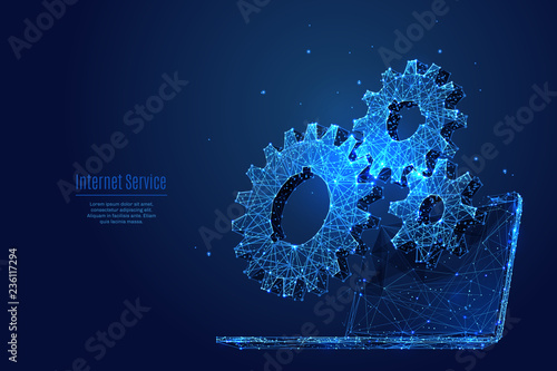 Gearing on laptop screen low poly