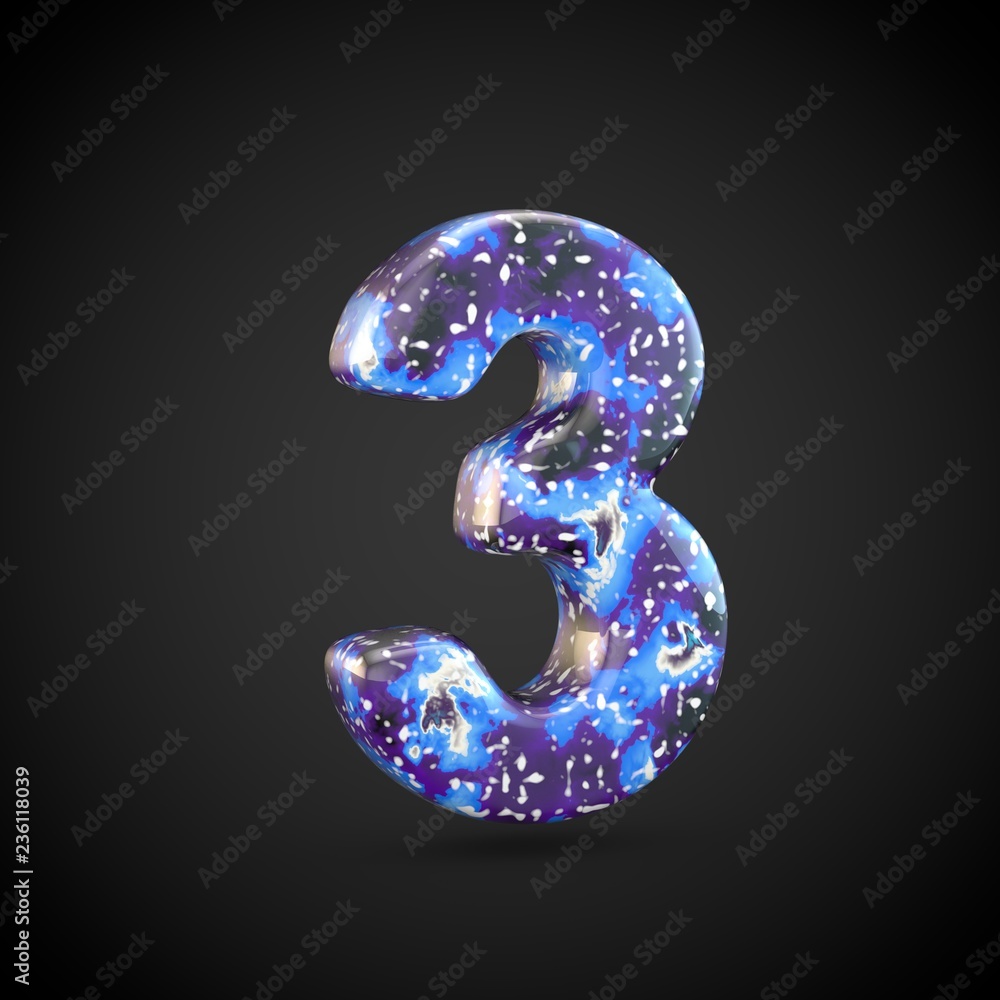 Acrylic pouring number 3 isolated on black background Acrylic pouring number 3 isolated on black background