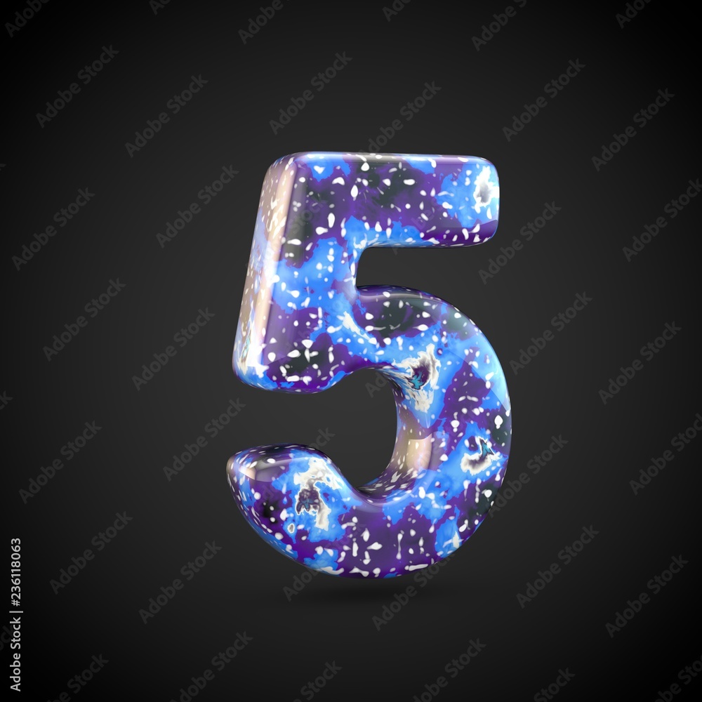 Acrylic pouring number 5 isolated on black background Acrylic pouring number 5 isolated on black background