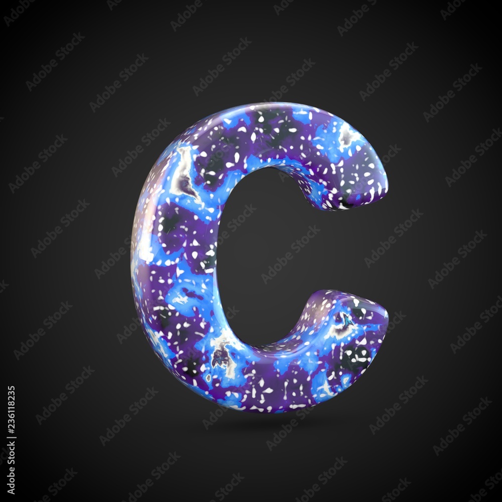 Acrylic pouring letter C uppercase isolated on black background Acrylic pouring letter C uppercase isolated on black background