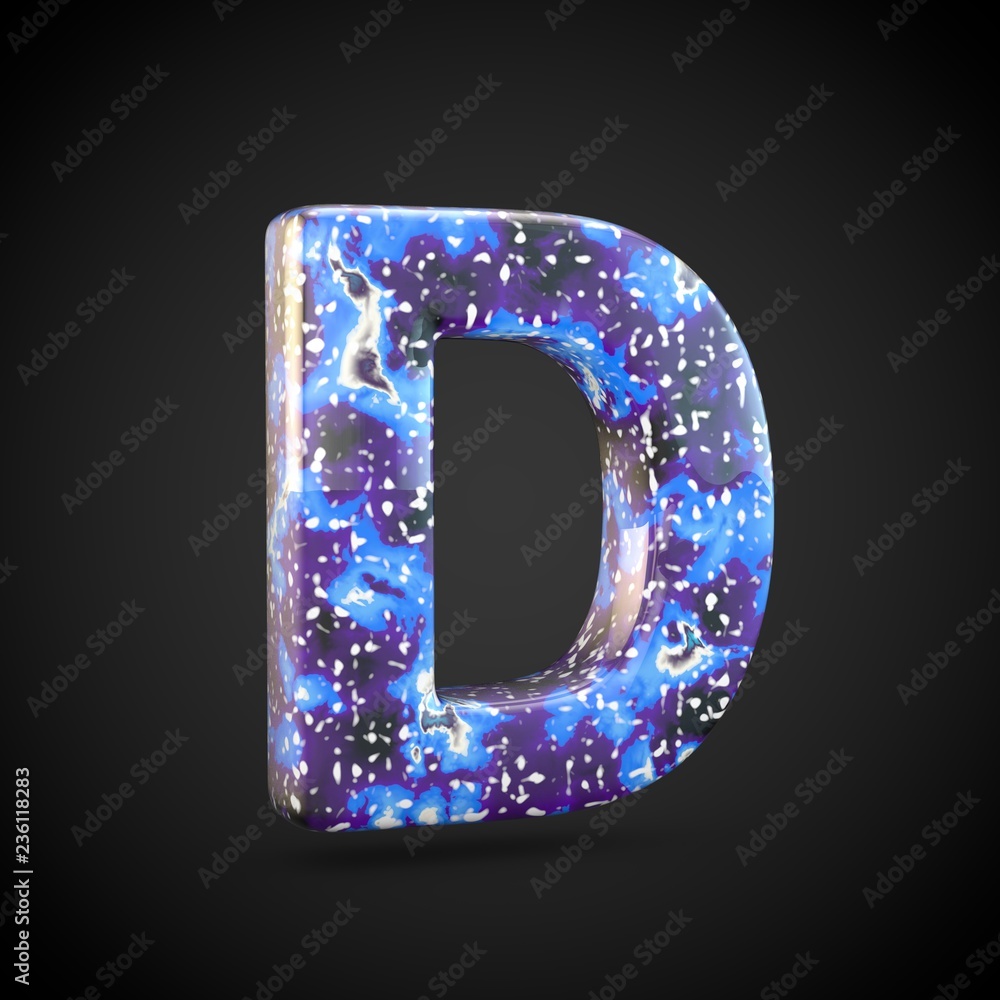 Acrylic pouring letter D uppercase isolated on black background Acrylic pouring letter D uppercase isolated on black background