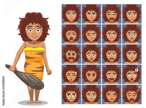 Caveman Family Mother Cartoon Character Emotions