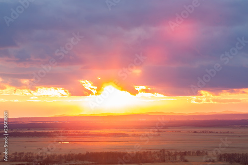 湿原の夕景