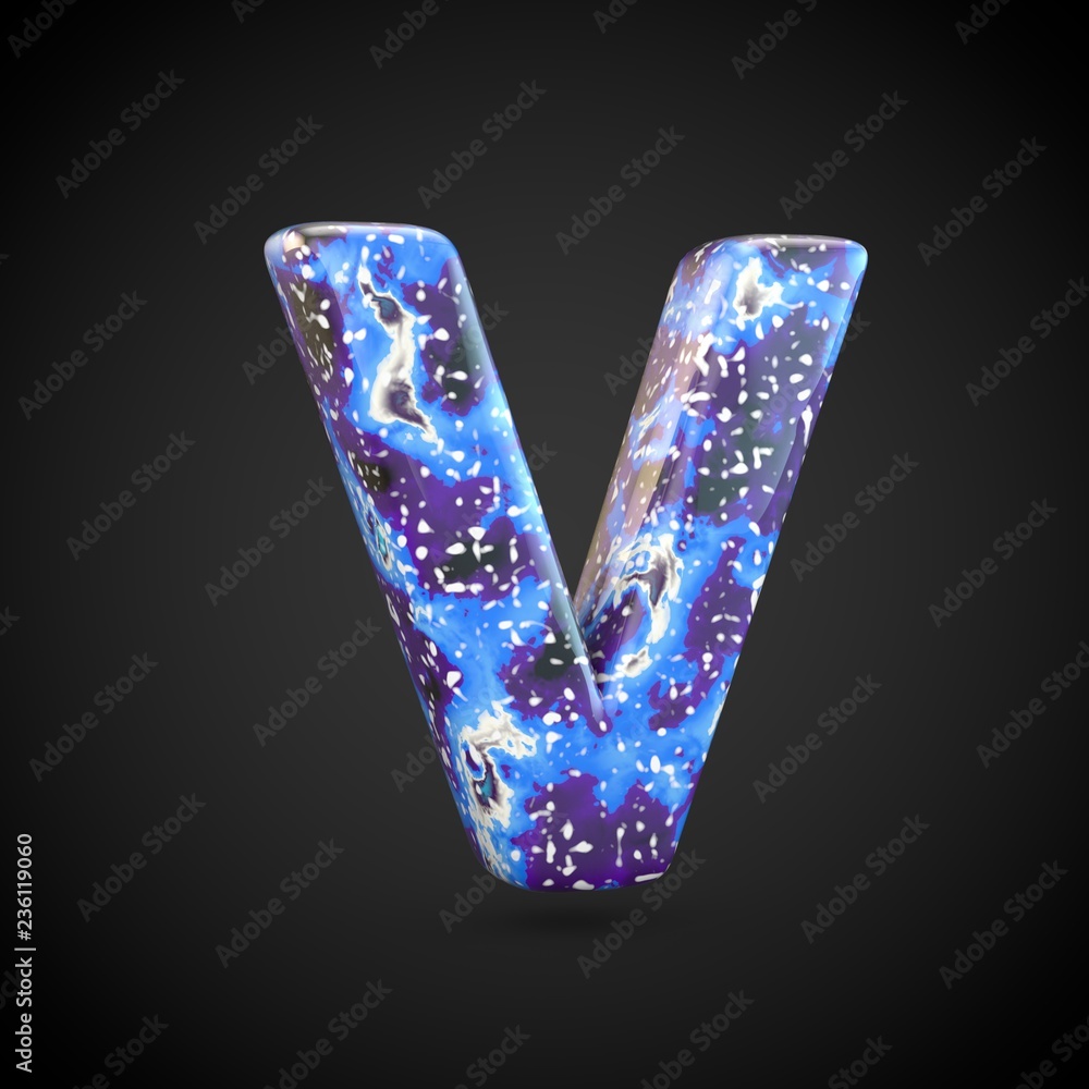 Acrylic pouring letter V uppercase isolated on black background Acrylic pouring letter V uppercase isolated on black background