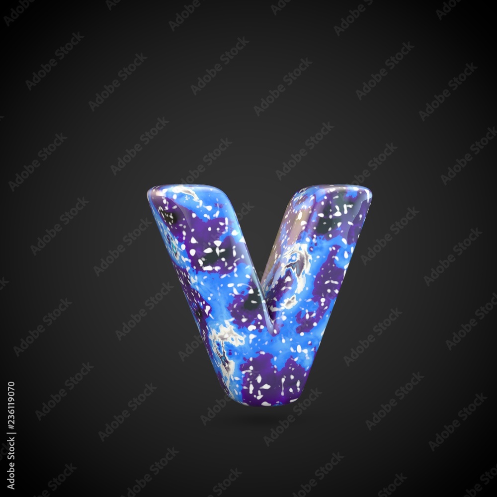 Acrylic pouring letter V lowercase isolated on black background Acrylic pouring letter V lowercase isolated on black background