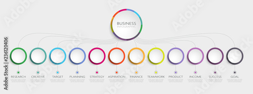 Abstract 3D Infographic Template with 12 steps for success. Business circle template with options for brochure, diagram, workflow, timeline, web design. Vector EPS 10
