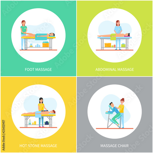 Foot and Abdominal Back Massage Icons Set Vector