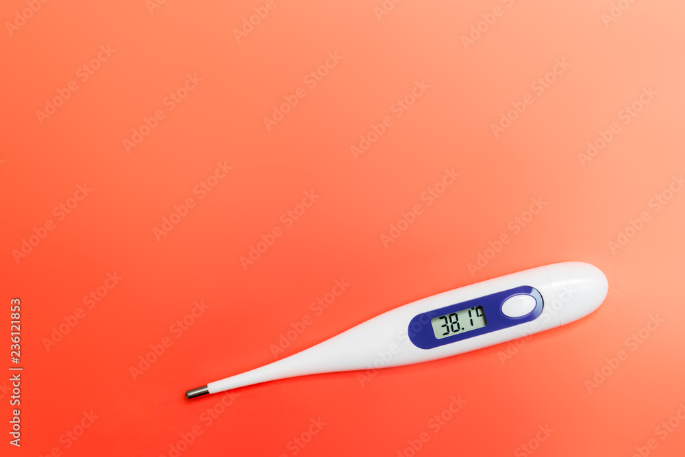 body temperature, disease, thermometer on a red background 38,1. copy-space body temperature, disease, thermometer on a red background 38,1. copy-space