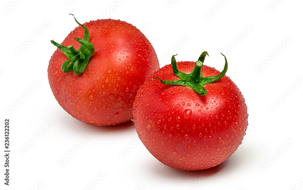 Tomatoes isolated on white background. Two fresh raw vegetables Tomatoes isolated on white background. Two fresh raw vegetables