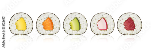 Set sushi rolls with various ingredient. Fast-food collection.