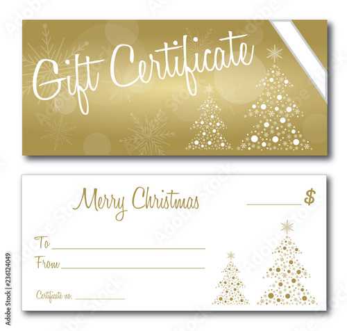 gold gift certificate christmas design vector front and back font outline no drop shadow on the eps
