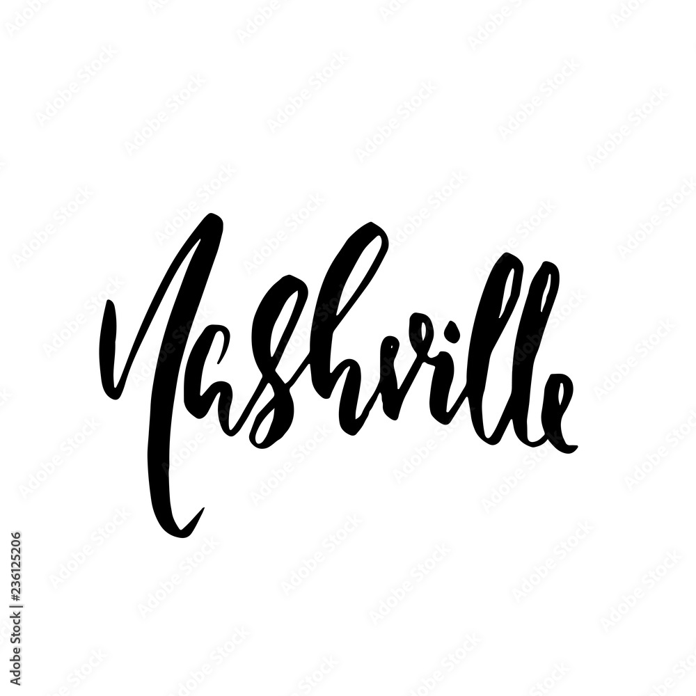 Nashville, USA. Typography dry brush lettering design. Hand drawn calligraphy poster. Vector illustration. Nashville, USA. Typography dry brush lettering design. Hand drawn calligraphy poster. Vector illustration.
