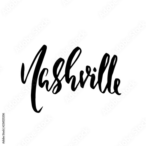 Nashville, USA. Typography dry brush lettering design. Hand drawn calligraphy poster. Vector illustration.