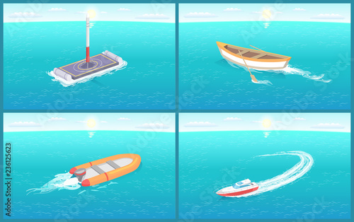 Water Transport Various Kinds of Ships Set Vector