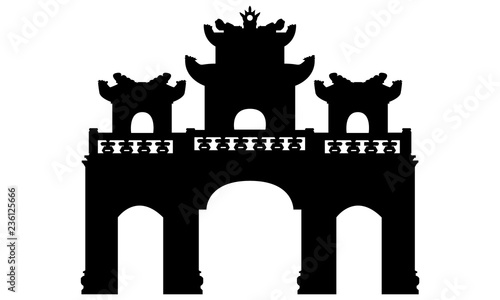 Ancient buddhist temple in Vietnam. Vector silhouette. photo