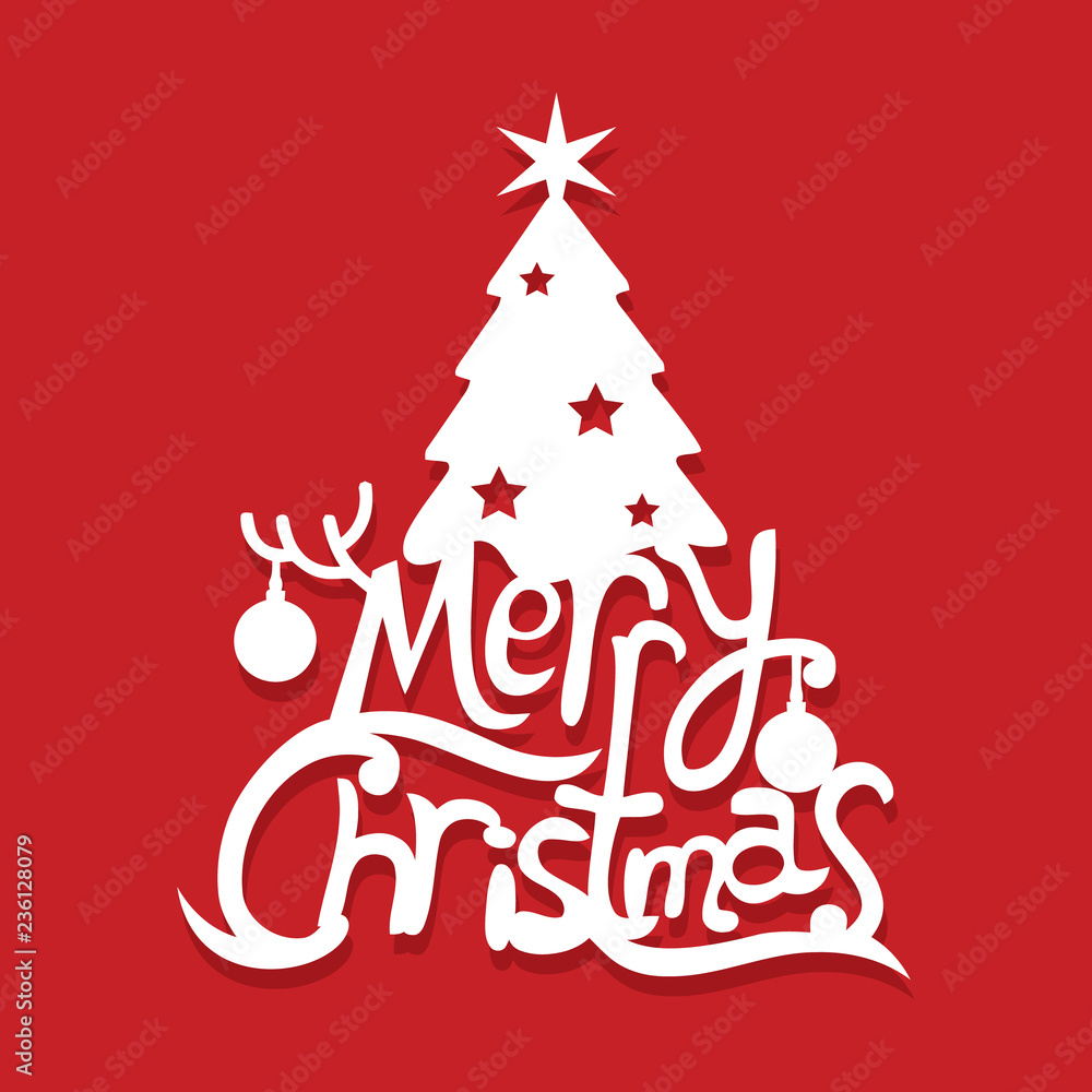 Merry christmas tree lettering paper cut