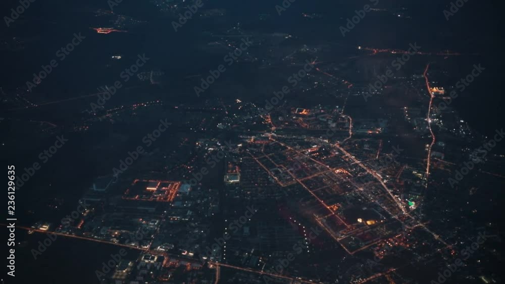 View from the airplane window. Night time. Lights of the street. View from the airplane window. Night time. Lights of the street.