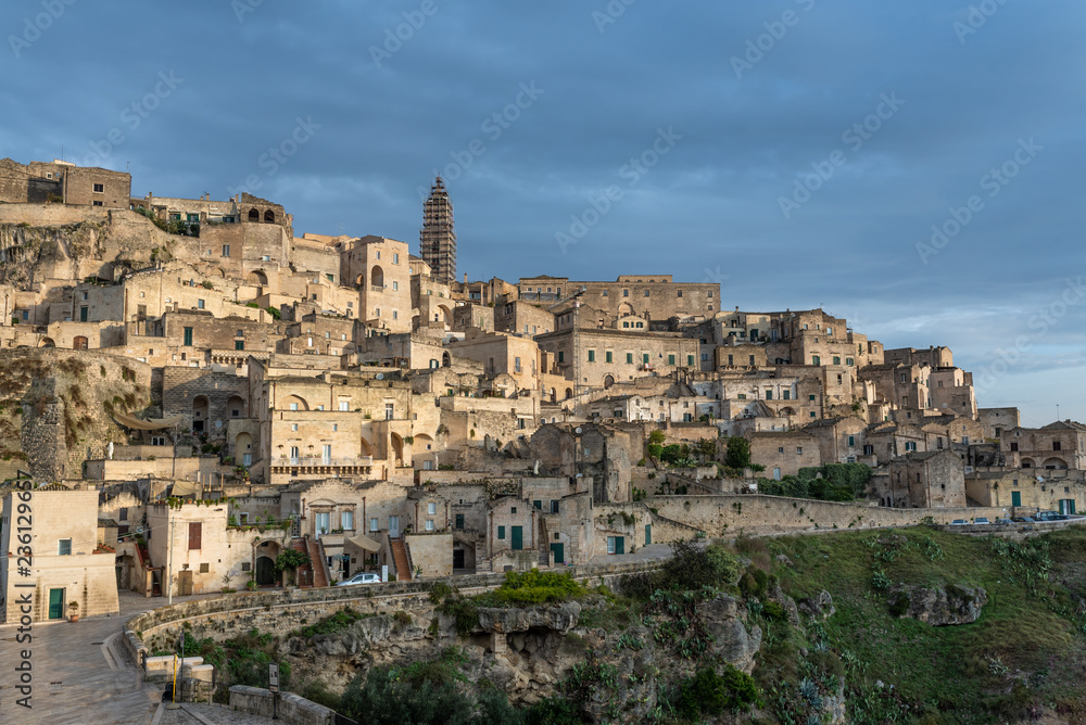Matera, Basilicata, Italy: landscape at dawn of the old town (sassi di Matera), European Capital of Culture