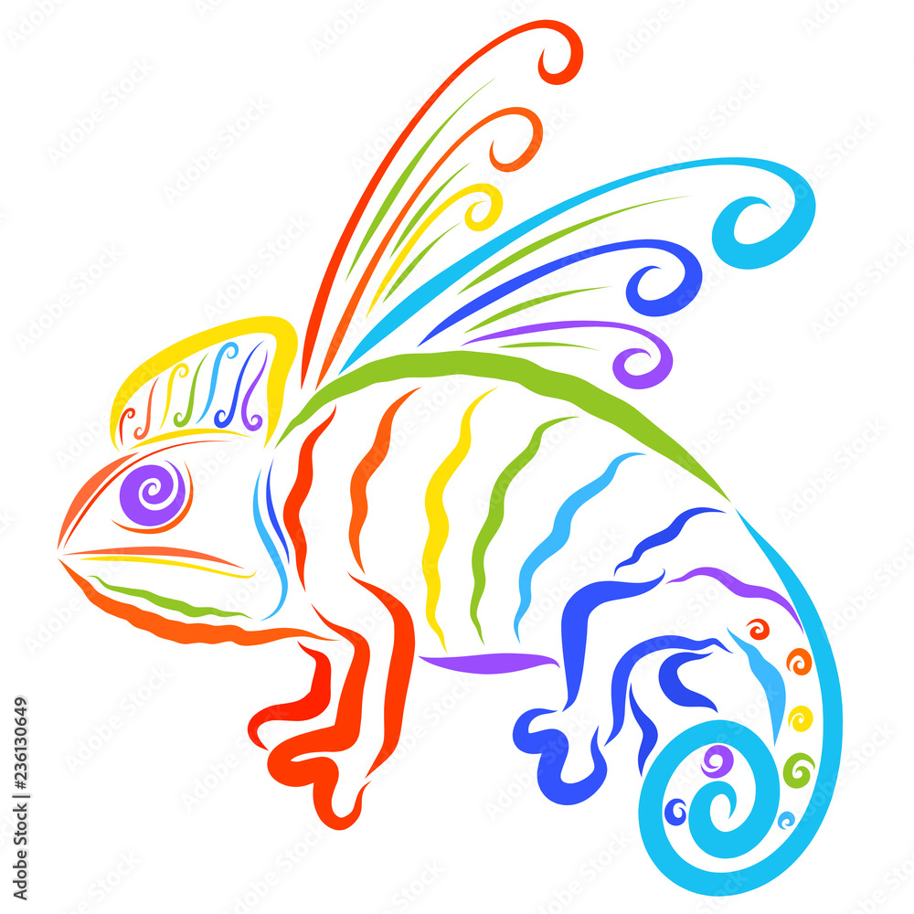 Creative winged chameleon, seven colors of the rainbow