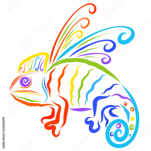Creative winged chameleon  seven colors of the rainbow