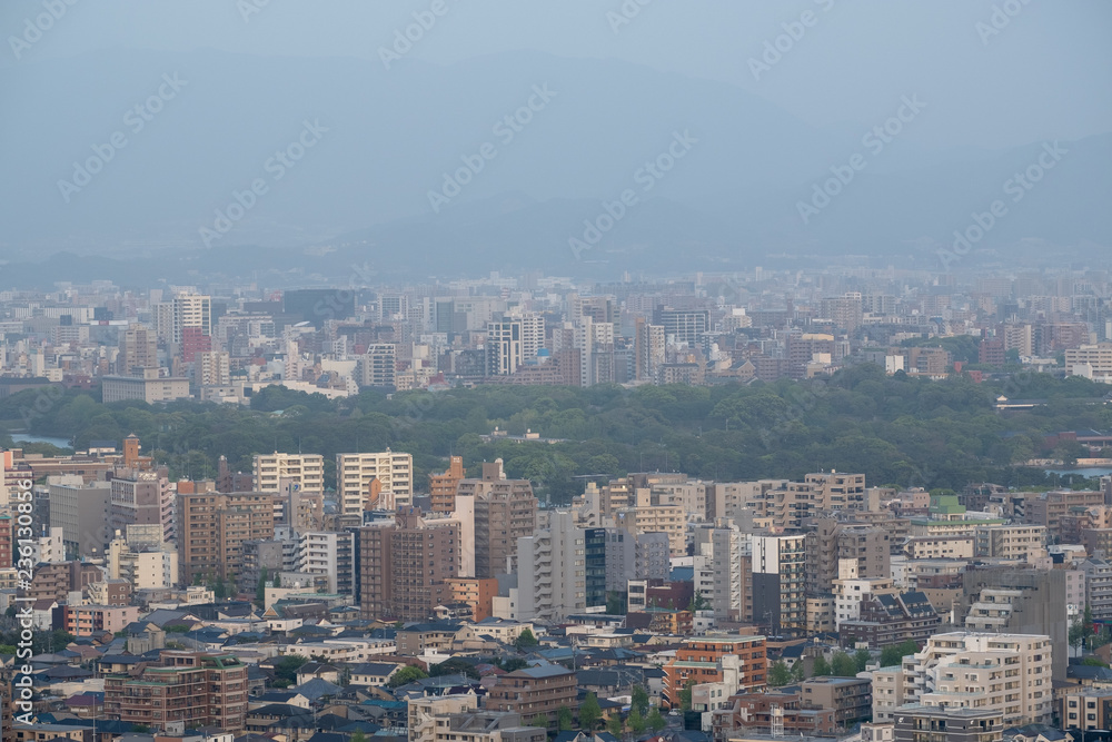 View of Kitakyushu City around Wakamatsu-ku in summer time.