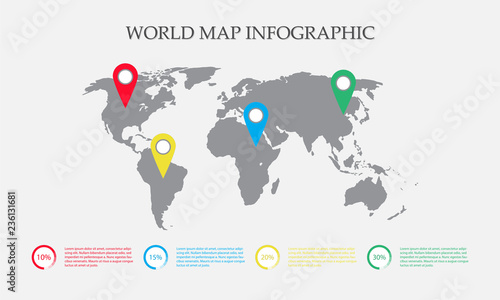 World Map Vector, InfoGraphic Concept, Flat Earth Map For Website, Annual Report, World Map Illustration, Vector Illustration