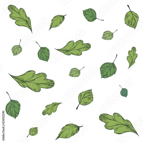 Seamless pattern with green leaves. Vector illustration