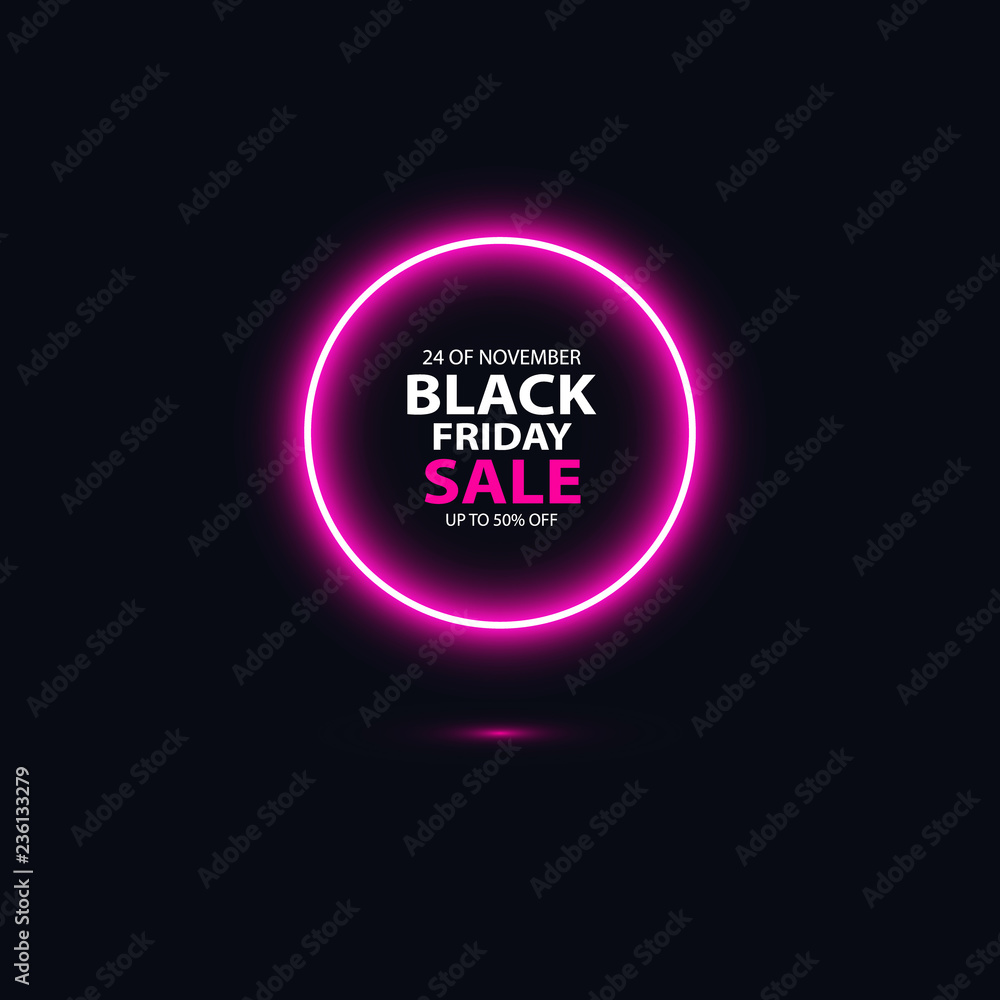Black friday sale glowing neon sign on the black background. Light vector background for your advertise, discounts and business Black friday sale glowing neon sign on the black background. Light vector background for your advertise, discounts and business