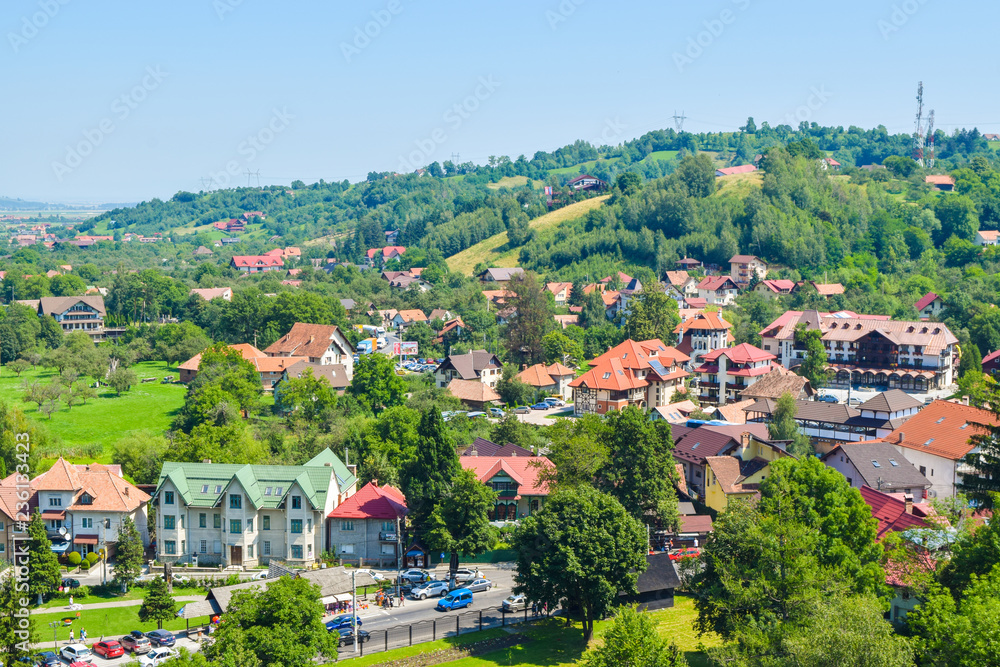 Cityscape of Bran, Romania.