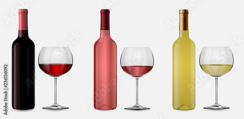 Wine Bottle 3D set. Vector illustration.