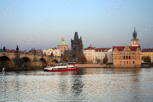  Czech republic, Prague, view of the Vltava river and Charles bridge, 2018 november photo