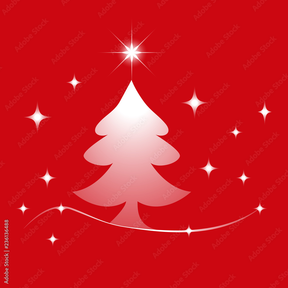 Christmas Tree With Stars Icon Symbol Design. Vector illustration of transparent tree and stars silhouette isolated on red background. Can be use for decoration, gifts, greetings, holidays, etc. Christmas Tree With Stars Icon Symbol Design. Vector illustration of transparent tree and stars silhouette isolated on red background. Can be use for decoration, gifts, greetings, holidays, etc.