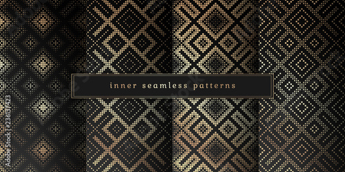 Vector set of sacred geometry seamless pattern; Mixed styles - ancient traditional northern embroidery with contemporary digital design; Psychedelic paganism.