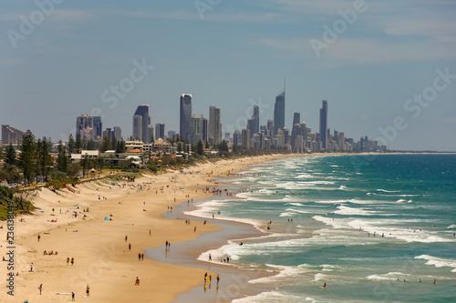 View across beach towards Gold Coast CIty in Queensland