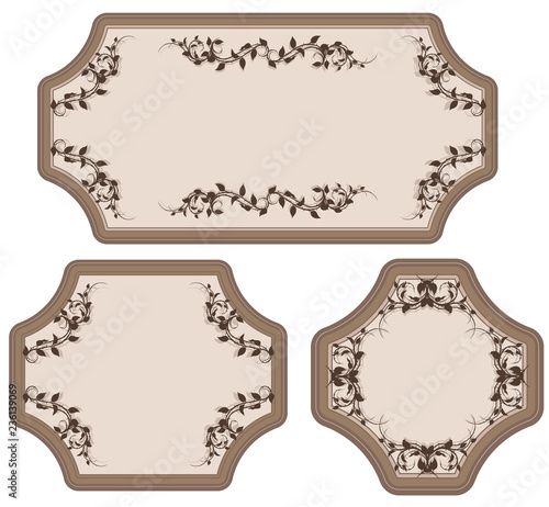 Decorative graphic vintage elegant ornate frames with roses, leaves and thorns. Isolated on white background. Vector icon set. Vol. 3