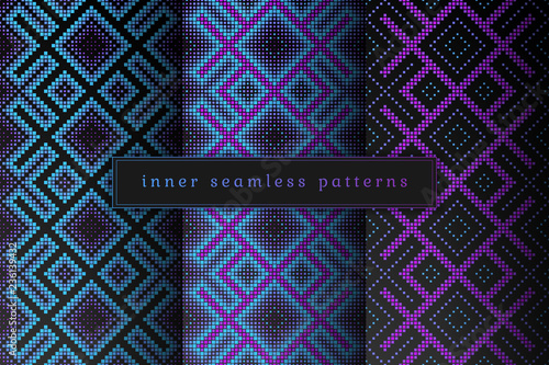 Vector set of sacred geometry seamless pattern; Mixed styles - ancient traditional northern embroidery with contemporary digital design; Psychedelic paganism.