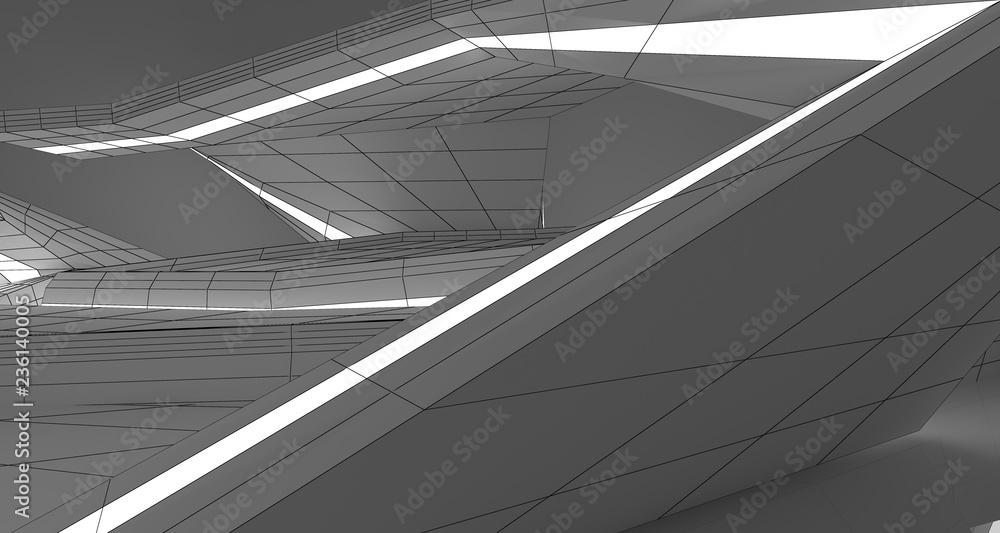 Obraz premium Abstract drawing white interior multilevel public space. 3D illustration and rendering.