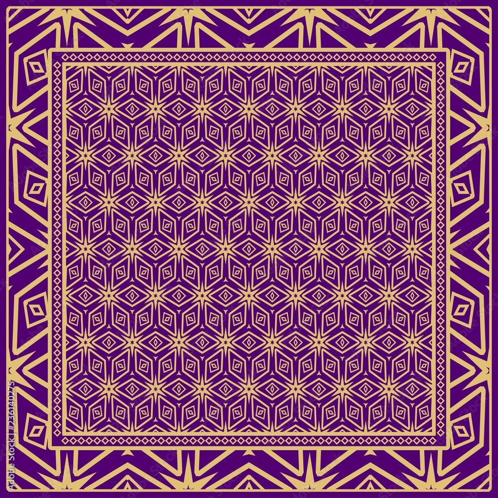 Fototapeta Geometric Pattern with hand-drawing floral ornament. illustration. For fabric, textile, bandana
