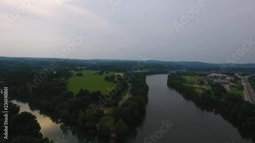 AERIAL: Empty Zilker park in Austin, Texas on cloudy day. photo