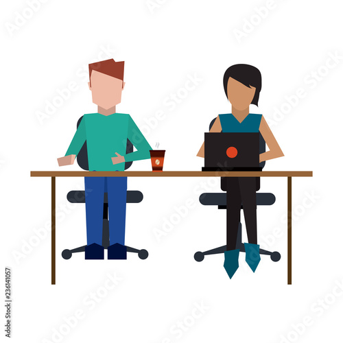 Business coworkers with laptop