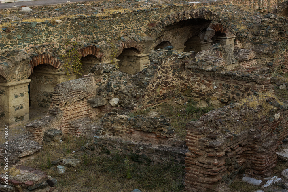 ancient archeological ruins of destroyed old stone city