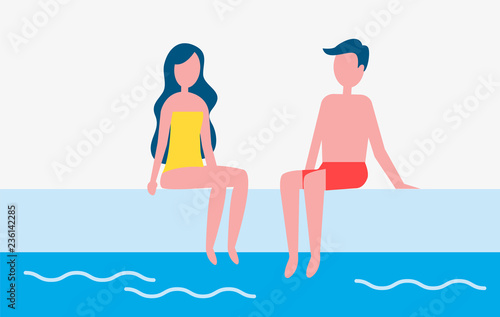 Couple Man and Woman Pool Vector Illustration