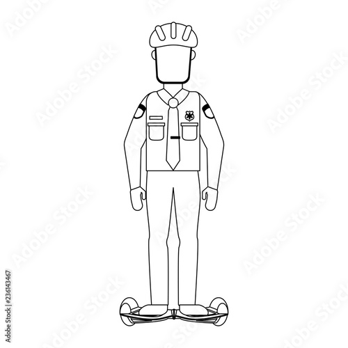 Police with hoverboard black and white