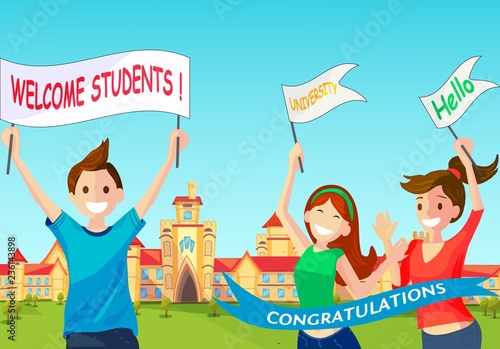 Vector Concept Illustration Cartoon Happy Students