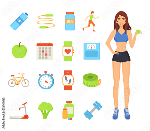 Woman Sportive Female Icons Vector Illustration