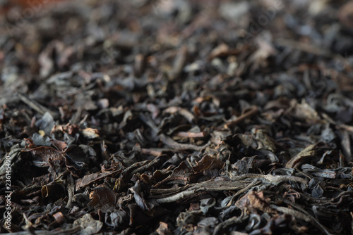 dried black tea leaves macro