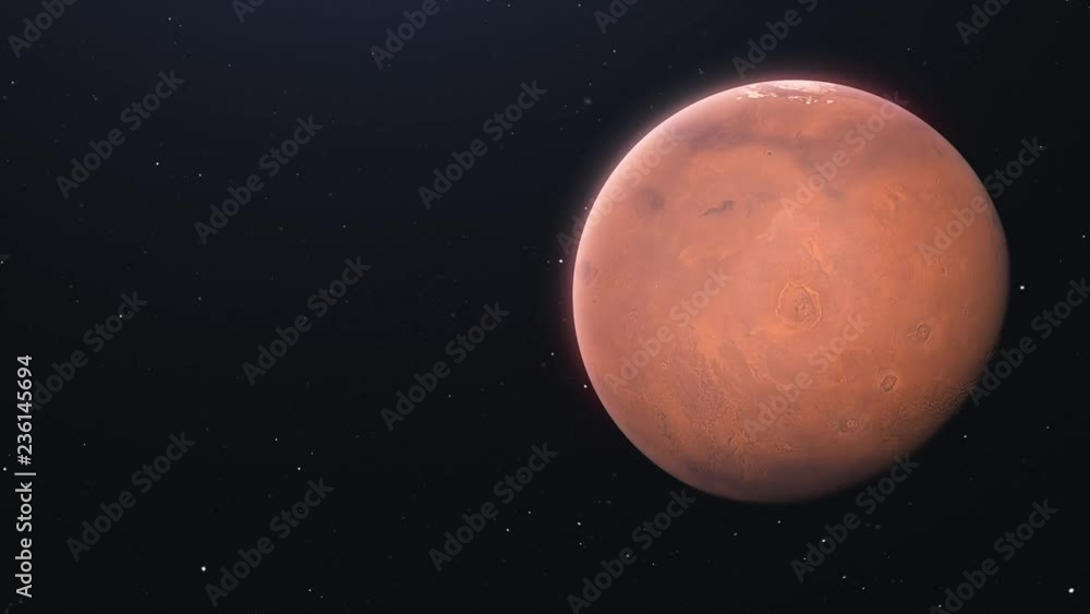 Mars slowly rotating. Realistic red planet globe rotates around its axis. 4k loopable cycle video animation with place for text Mars slowly rotating. Realistic red planet globe rotates around its axis. 4k loopable cycle video animation with place for text